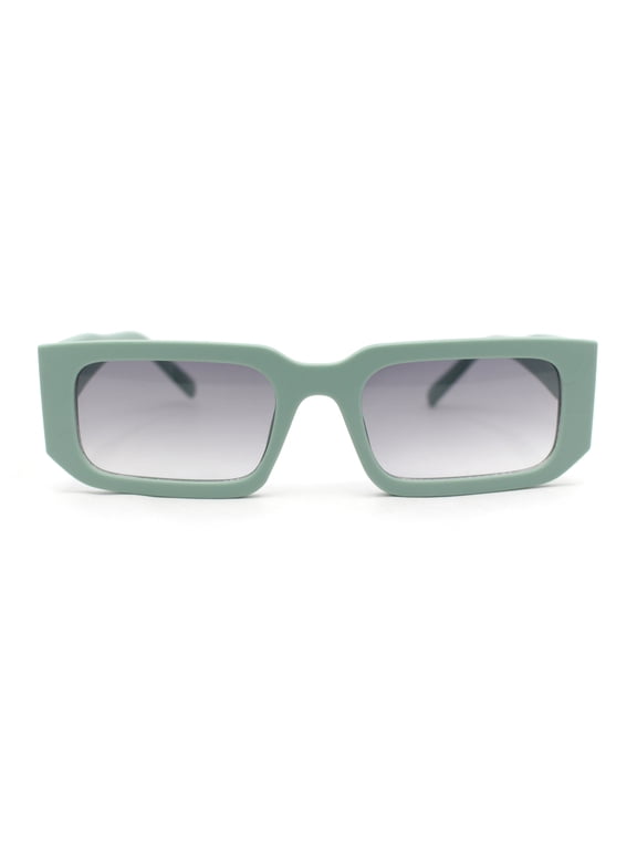 Womens Square Rectangle Mod Plastic Minimal Sunglasses Green - Smoke