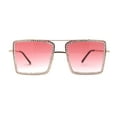 thumbnail image 1 of Womens Square Rhinestone Rectangle Jewel Metal Rim Diva Sunglasses Gold Pink, 1 of 4