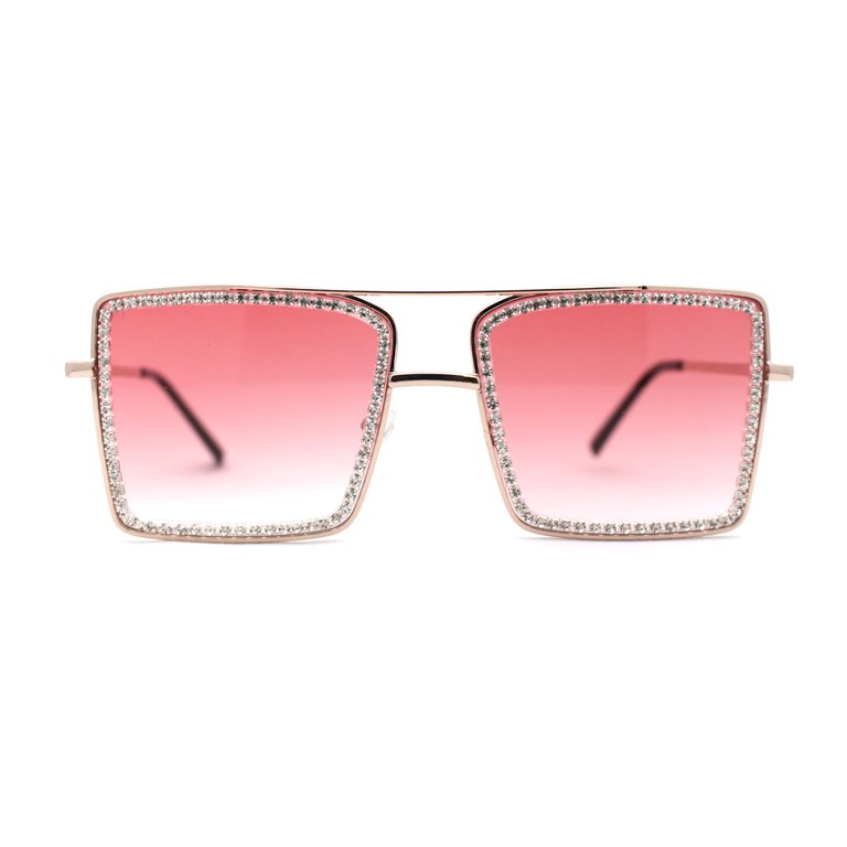 Womens Square Rhinestone Rectangle Jewel Metal Rim Diva  display picture 1