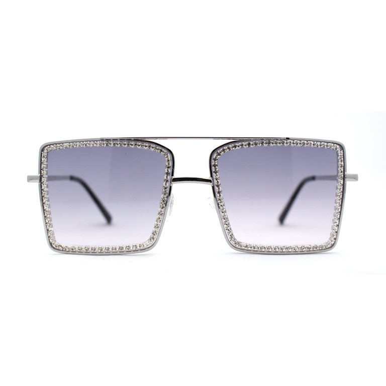 Womens Square Rhinestone Rectangle Jewel Metal Rim Diva  display picture 3