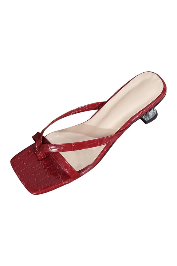 Womens Square Toe High Heels Casual Plus Size Slip On Comfortable Spring Summer Durable Non Slip Pu Size Us 6.0 Wine