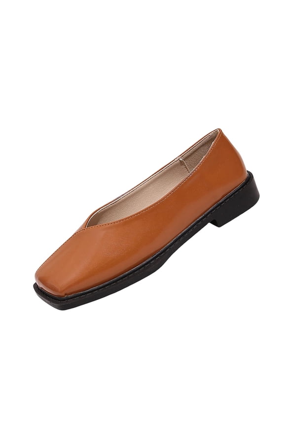 Womens Square Toe Loafers for Work | Low Heel Slip On Comfortable Flats in Tan Brown | Casual Ballet Flat Shoes,Size 37
