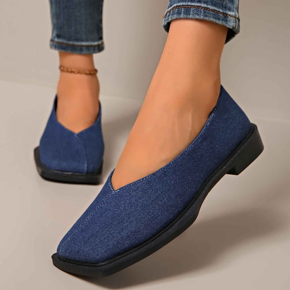 Womens Square Toe Low Heel Shoes Comfortable Slip On Casual Loafers for Dressy Casual Office Work Wedding