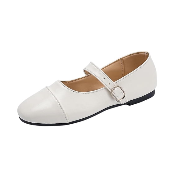 Womens Square Toe Mary Jane Flats Retro Cap Toe Comfortable PU Faux Leather Adjustable Strap Casual Walking Shoes White,Size 5.5