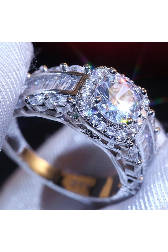 Womens Square Zircon Ring Copper White Stone European American Style Ring Sizes Six To Ten Elegant Everyday Accessory