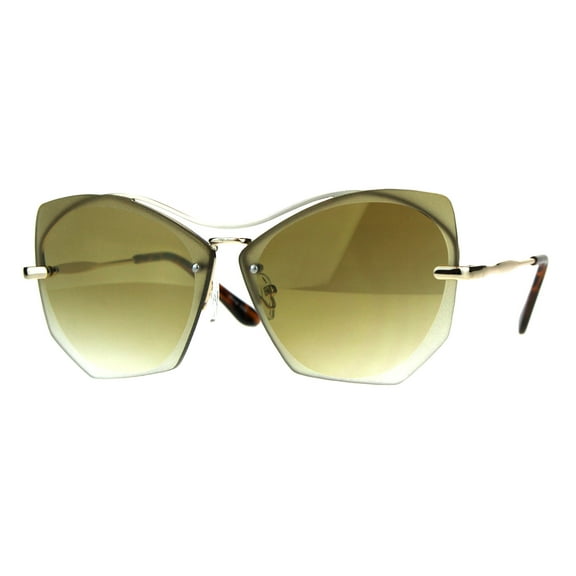 Womens Squared Butterfly Oversize Rimless Designer Sunglasses All Gold
