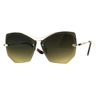 Womens Squared Butterfly Oversize Rimless Designer Sunglasses Gold Brown Smoke