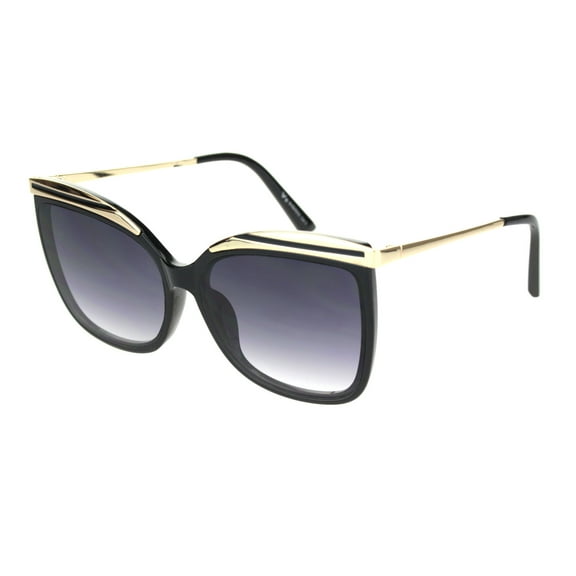 Womens Squared Gold Eyebrow Horn Arm Plastic Butterfly Sunglasses Black Smoke