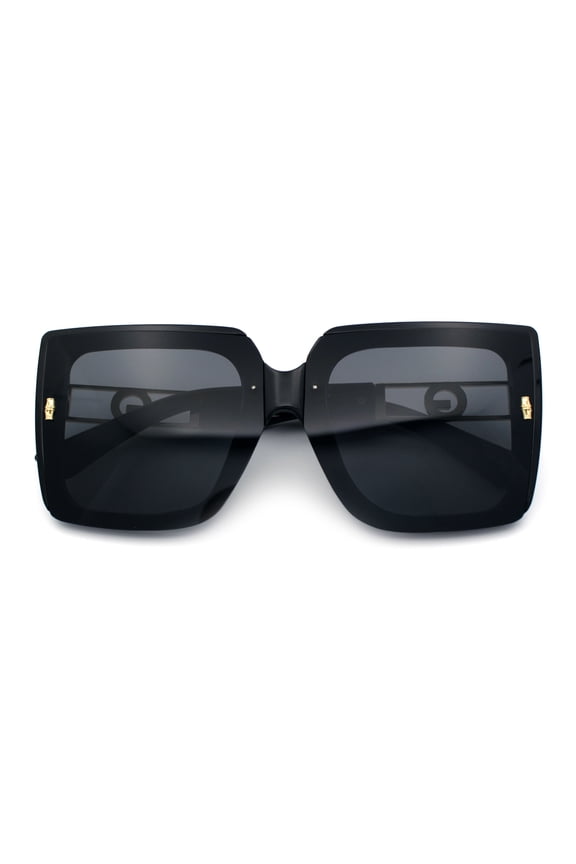 Womens Squared Half Rim Exposed Lens Plastic Butterfly Fashion Sunglasses All Black
