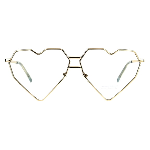 Womens Squared Heart Shape Metal Rim Clear Lens Eye Glasses Light Gold
