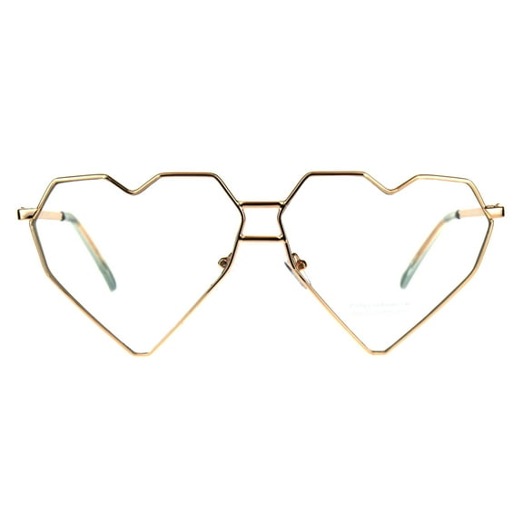 Womens Squared Heart Shape Metal Rim Clear Lens Eye Glasses Rose Gold