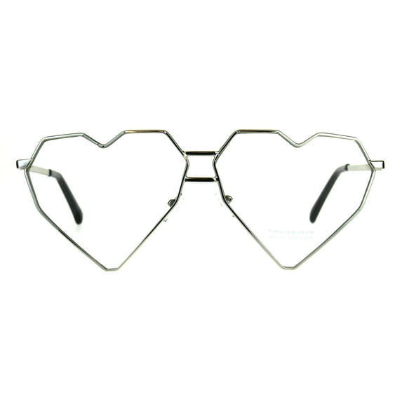Womens Squared Heart Shape Metal Rim Clear Lens Eye Glasses Silver