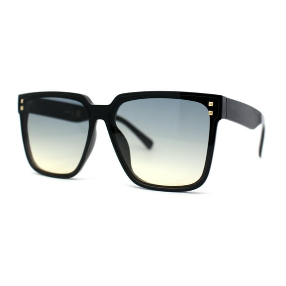 Womens Squared Horn Rim Inset Lens Oversized Rectangle Sunglasses Black Blue Yellow