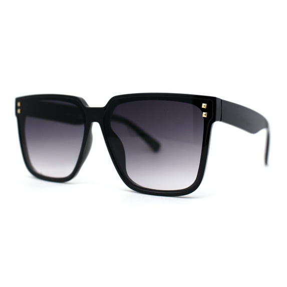 Womens Squared Horn Rim Inset Lens Oversized Rectangle Sunglasses Black Smoke