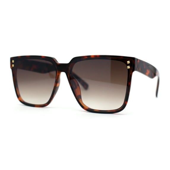 Womens Squared Horn Rim Inset Lens Oversized Rectangle Sunglasses Tortoise Brown