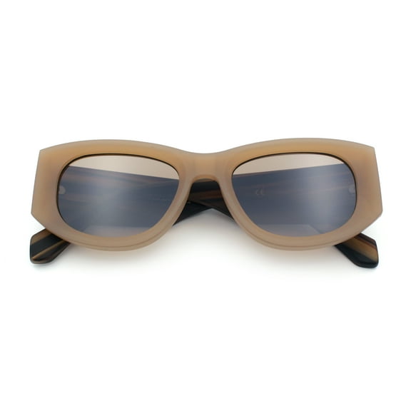 Womens Squared Rectangle Frost Matte Thick Temple Plastic Mod Sunglasses Beige - Brown