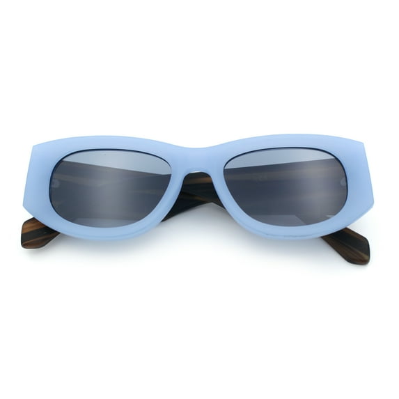 Womens Squared Rectangle Frost Matte Thick Temple Plastic Mod Sunglasses Blue - Black