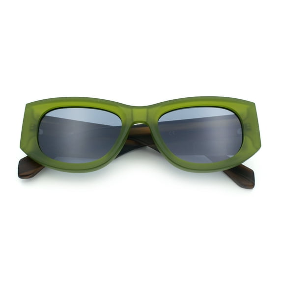 Womens Squared Rectangle Frost Matte Thick Temple Plastic Mod Sunglasses Green - Black
