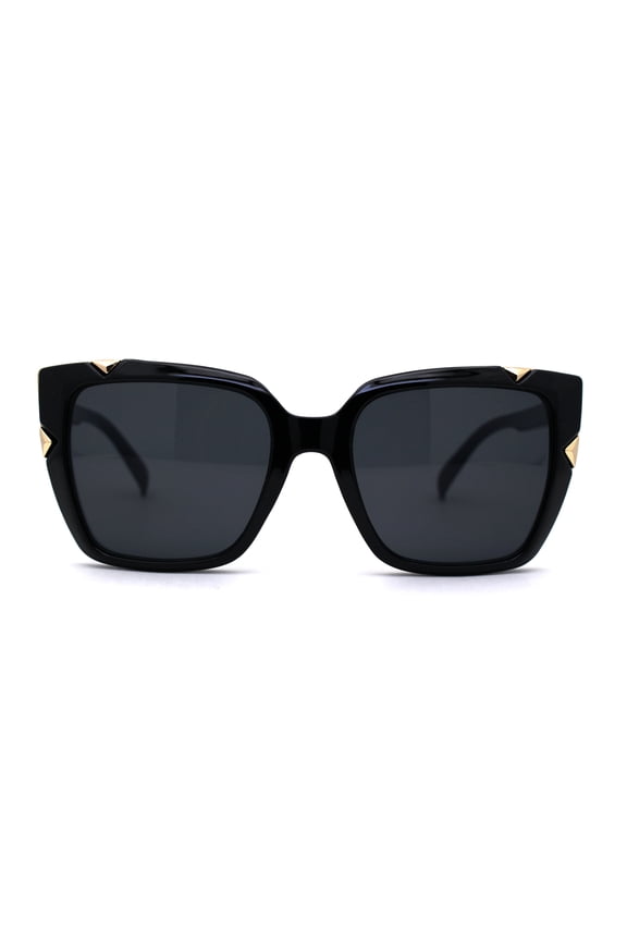 Womens Squared Rectangle Large Cat Eye Chic Plastic Sunglasses All Black