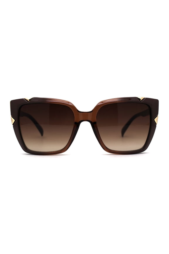 Womens Squared Rectangle Large Cat Eye Chic Plastic Sunglasses All Brown