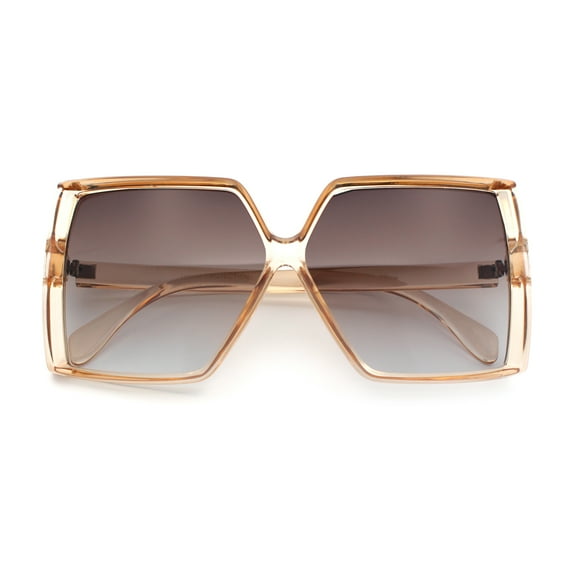 Womens Squared Rectangle Thick Plastic Butterfly Chic Fashion Sunglasses Peach - Brown