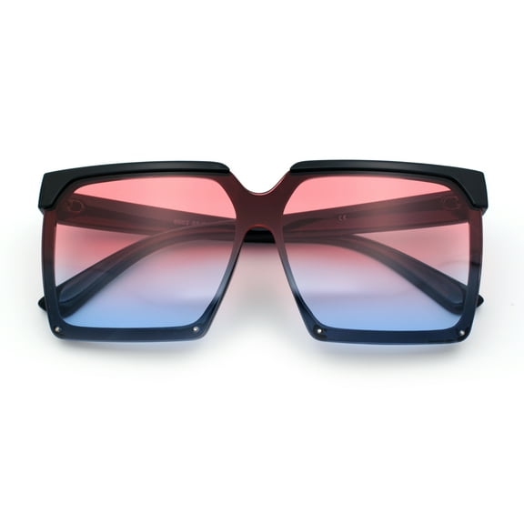 Womens Squared Rectangular Butterfly Fashion Plastic Sunglasses Black - Pink Blue