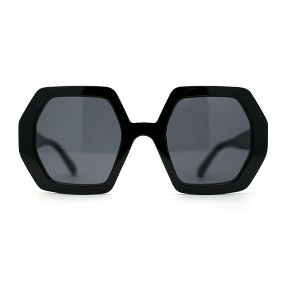 Womens Squared Thick Plastic Mod Hexagon Sunglasses All Black
