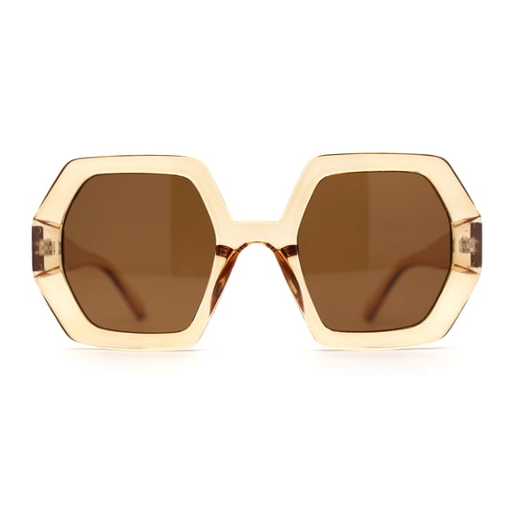 Womens Squared Thick Plastic Mod Hexagon Sunglasses Peach Brown