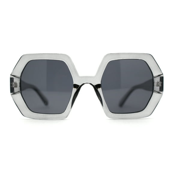Womens Squared Thick Plastic Mod Hexagon Sunglasses Slate Black