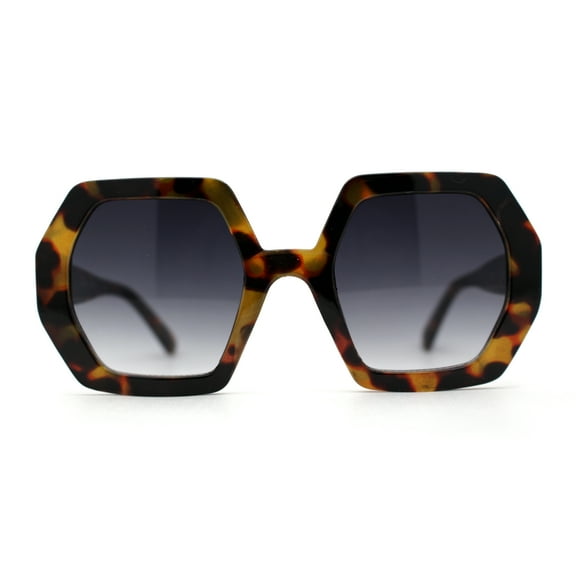Womens Squared Thick Plastic Mod Hexagon Sunglasses Tortoise Smoke