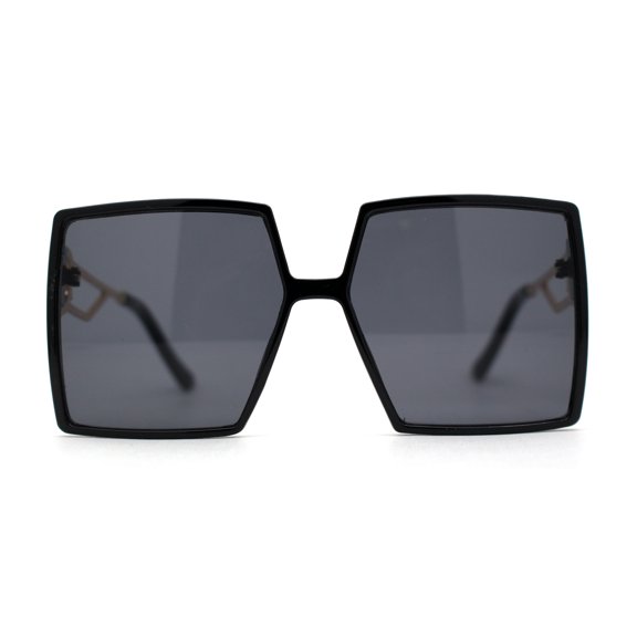 Womens Squared Thin Plastic Butterfly 90s Fashion Sunglasses All Black