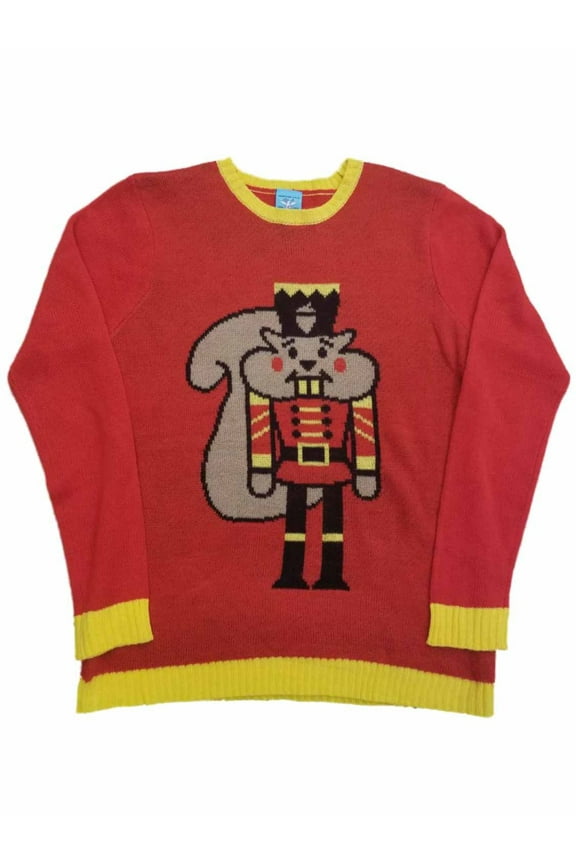 Womens Squirrel Nutcracker Christmas Long Sleeve Lightweight Knit Ugly Sweater L