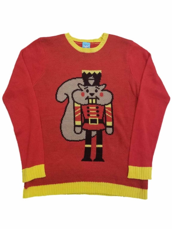 Womens Squirrel Nutcracker Christmas Long Sleeve Lightweight Knit Ugly Sweater M