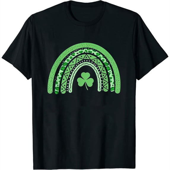Womens St. Patrick'S Day Green Clover Rainbow T-Shirt Black 3X-Large