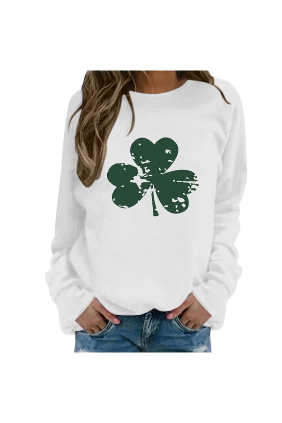 Womens St. Patrick'S Day Pullover Fall Long Sleeve Leopard Round Neck Sweaters for Women,White,S