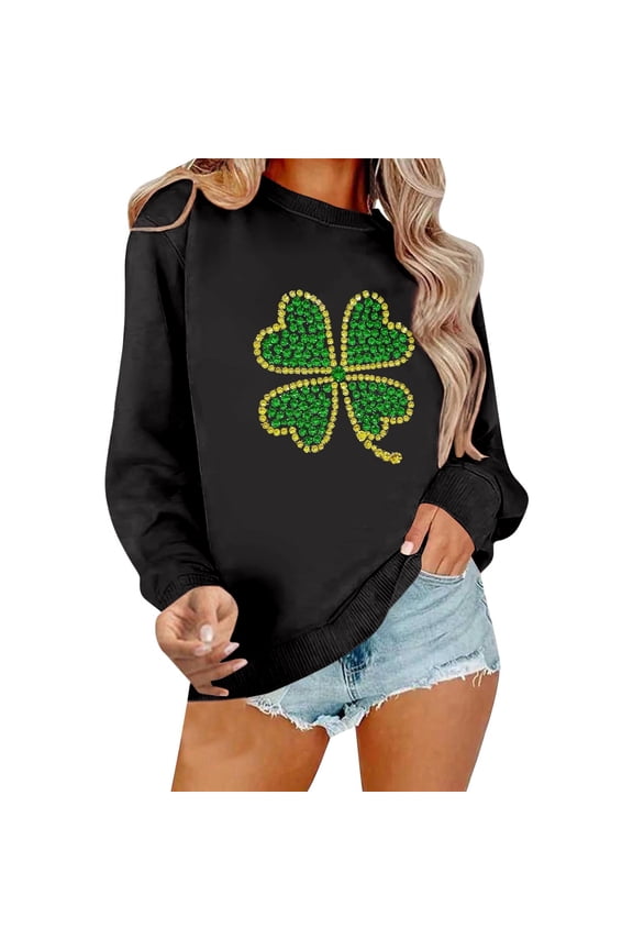 Womens St. Patrick'S Day Sweater Fashion Letter Print Loose Soft Long Sleeve Crewneck Gifts for Women,Black,M