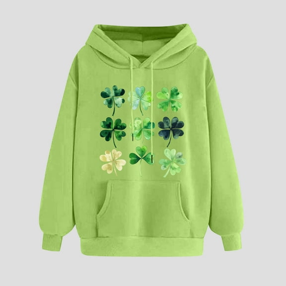 Womens St. Patrick'S Day Sweatshirt Clover Print Hoodie Casual Long Sleeve Sweatshirt Shamrock Pullover Tops Green XXL