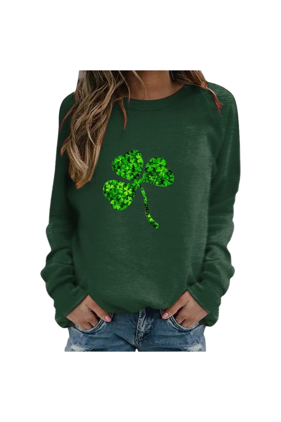 Womens St. Patrick'S Day Tops Crew Neck Loose Fit Long Sleeve Womens Sweaters,Green,XL
