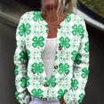 thumbnail image 1 of Womens St. Patrick's Day Cardigan Lucky Irsh Long Sleeve Shamrock Printed Cardigan Open Front Knit Sweaters Coat, 1 of 5