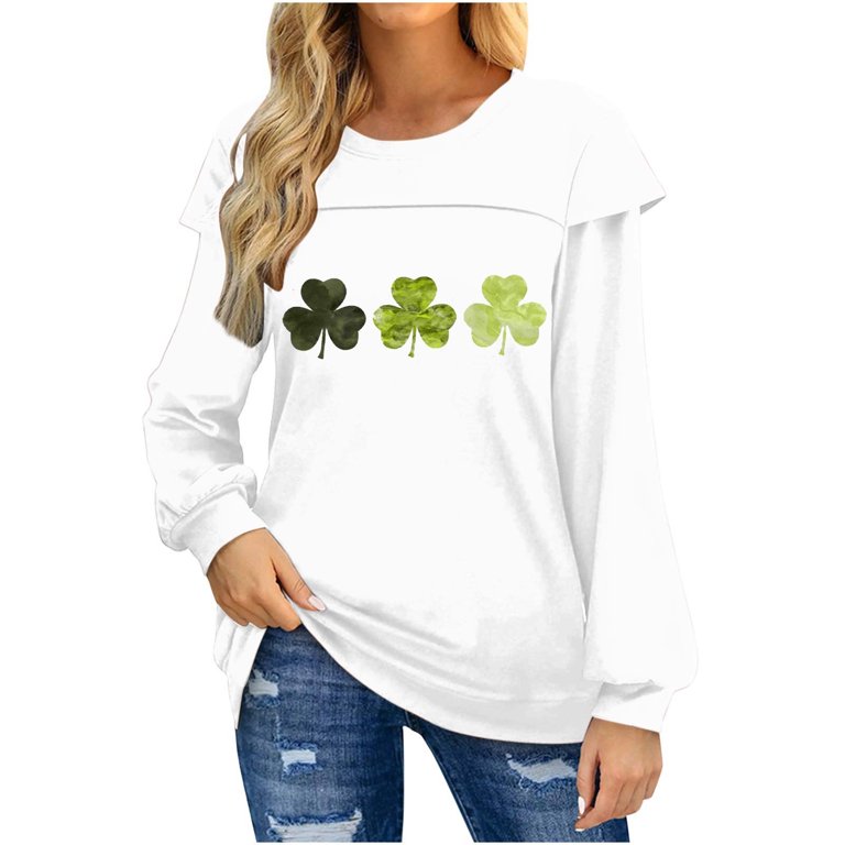 St. Patricks Day Traditional Graphic Sweatshirts For Women Oversized Loose  Fit Long Sleeve Pullover Tops 