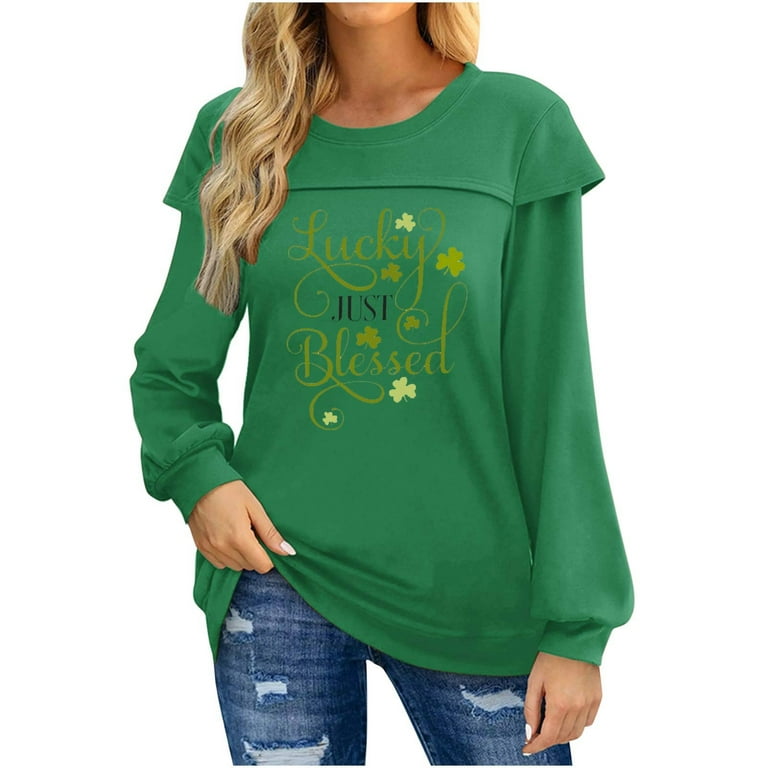 St. Patricks Day Traditional Graphic Sweatshirts For Women Oversized Loose  Fit Long Sleeve Pullover Tops 