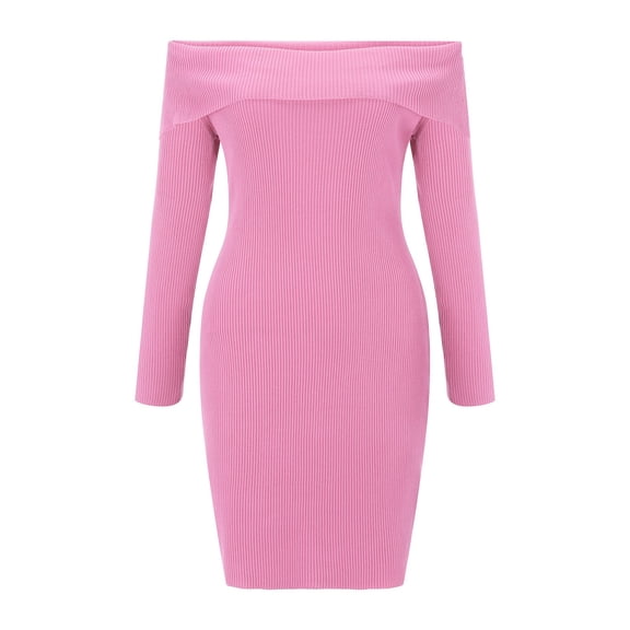 Womens St. Patrick's Day Knit Dress,Solid Color Off-the-Shoulder & Long Sleeve Stretchy Slim-Fit Bodycon Pullover,Festive Outfit,Size:S