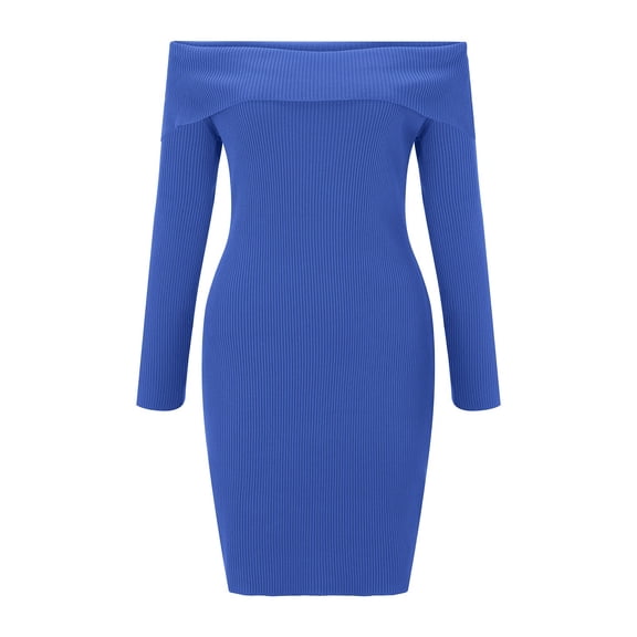 Womens St. Patrick's Day Knit Dress,Solid Color Off-the-Shoulder & Long Sleeve Stretchy Slim-Fit Bodycon Pullover,Festive Outfit,Size:XL