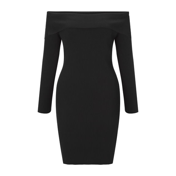 Womens St. Patrick's Day Knit Dress,Solid Color Off-the-Shoulder & Long Sleeve Stretchy Slim-Fit Bodycon Pullover,Festive Outfit,Size:XL