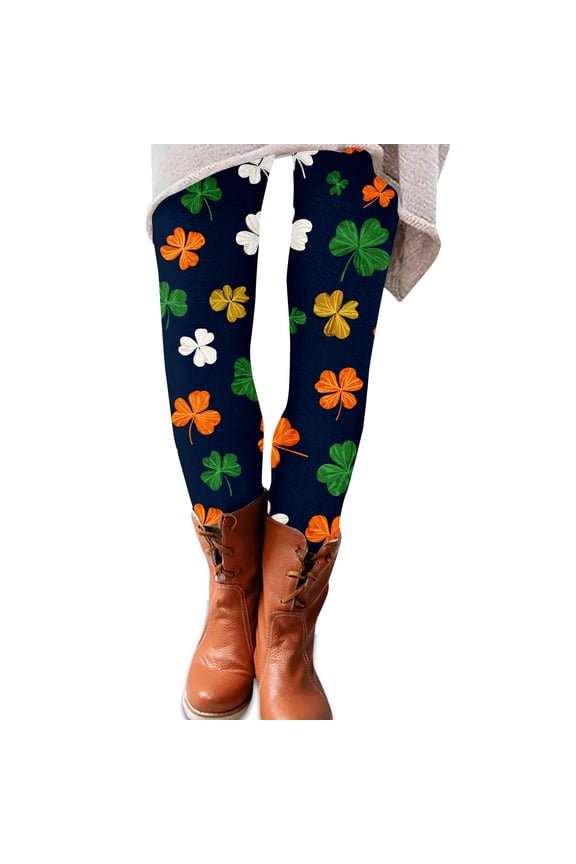 Womens St. Patrick's Day Leggings Colorful Shamrock Yoga Pants Stretch Leggings for Women Casual Workout Loungewear Wear Orange L