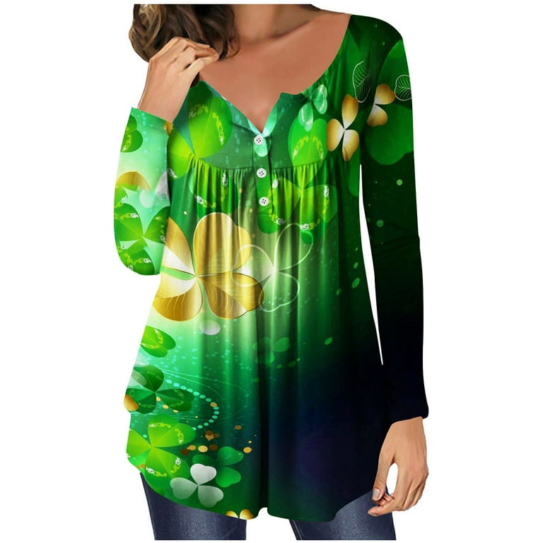 Women's Sweatshirts St. Patrick's Day Loose Fit Trendy Long Sleeve V Neck  Green Graphic Pullover Tops 