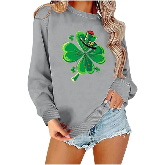 Womens St. Patrick's Day Shirt Cute Gnome Print Crewneck Long Sleeve Sweatshirt Irish Shamrock Pullover Tops