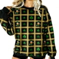 thumbnail image 1 of Womens St Patrick's Day Sweatshirt Black Oversized Shamrock Leprechaun Plaid Graphic Print Soft Stretch Long Sleeve Casual Holiday,Size 2XL, 1 of 8