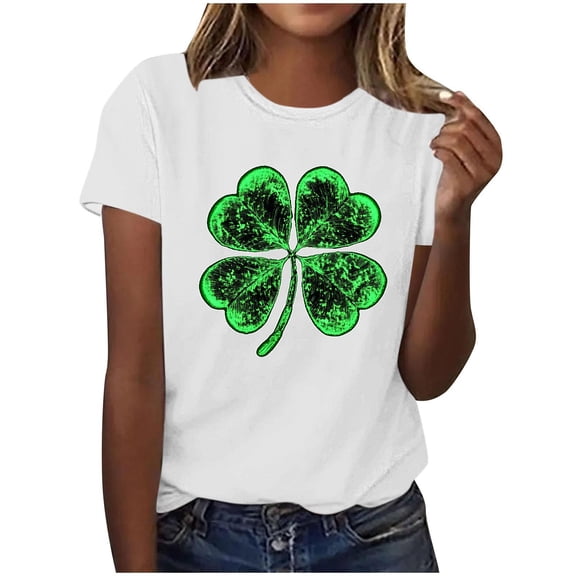 Womens St Patrick's Day T-Shirt Short Sleeve Crew Neck Cotton Shirt Irish Clover Shamrock Holiday Graphic Tee Tops