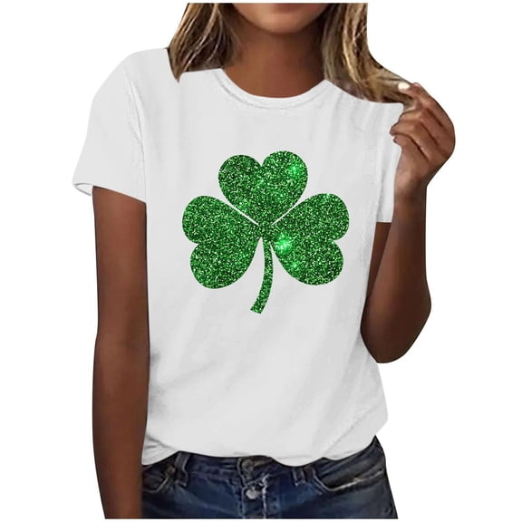 Womens St Patrick's Day T-Shirt Short Sleeve Crew Neck Cotton Shirt Irish Clover Shamrock Holiday Graphic Tee Tops